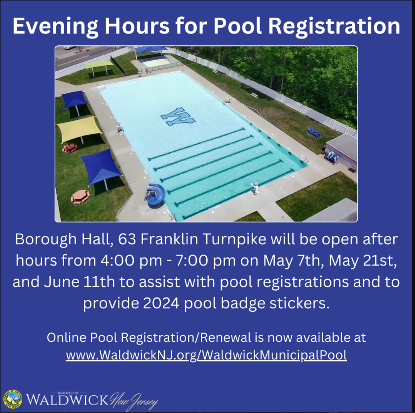 Borough of Waldwick New Jersey Pool Registration Evening Hours